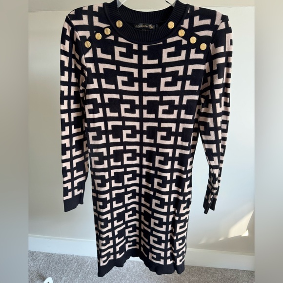 Jane & John Black and Cream Geometric Sweater Dress - Picture 1 of 5